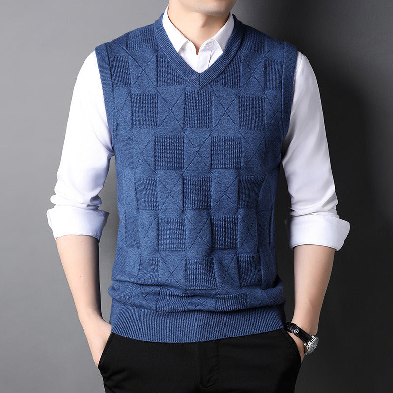 Mens Fashion Solid Colour Jacquard Waistcoat Top