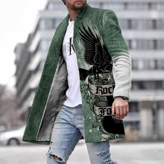 European And American New Men's Woolen Coat 3D Digital Printing Fall Lapels