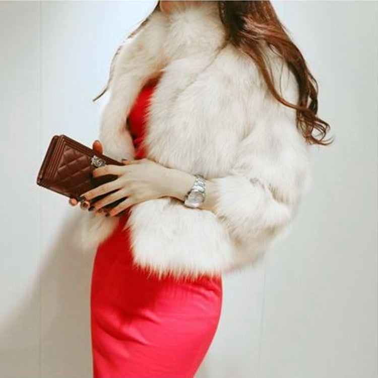 Faux Fur Jacket Fox Fur Warm Winter Stand Collar Slim Jacket