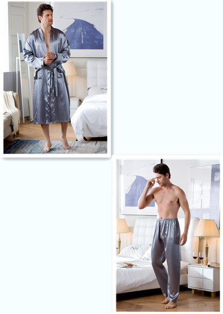 Men's Home Wear Mid-length Cardigan Simulation Silk Nightgown