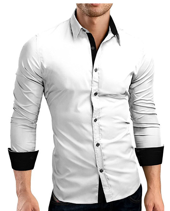 Business Men's Long-sleeved Shirt, Slim Fit, Colorful Buttons, Lapel, Mens