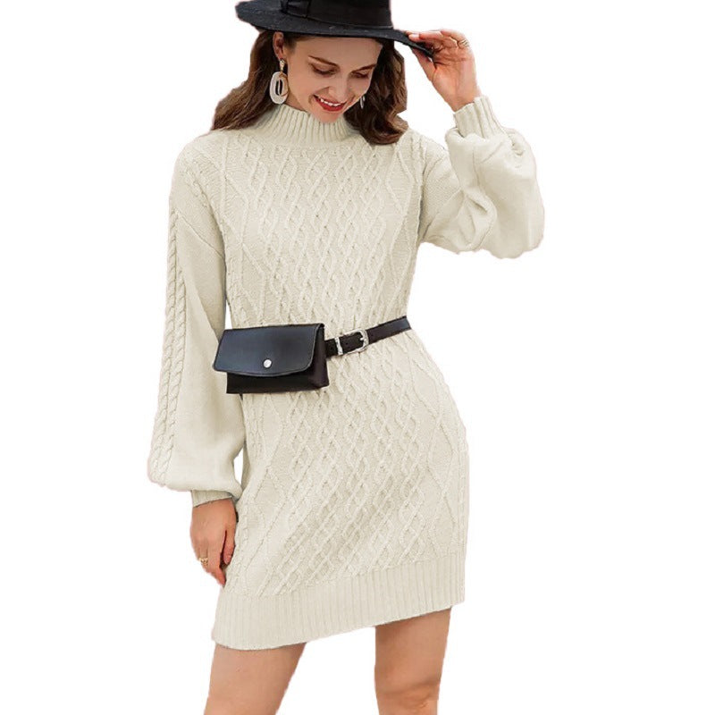 Mid-length Lantern Sleeve Knitted Dress