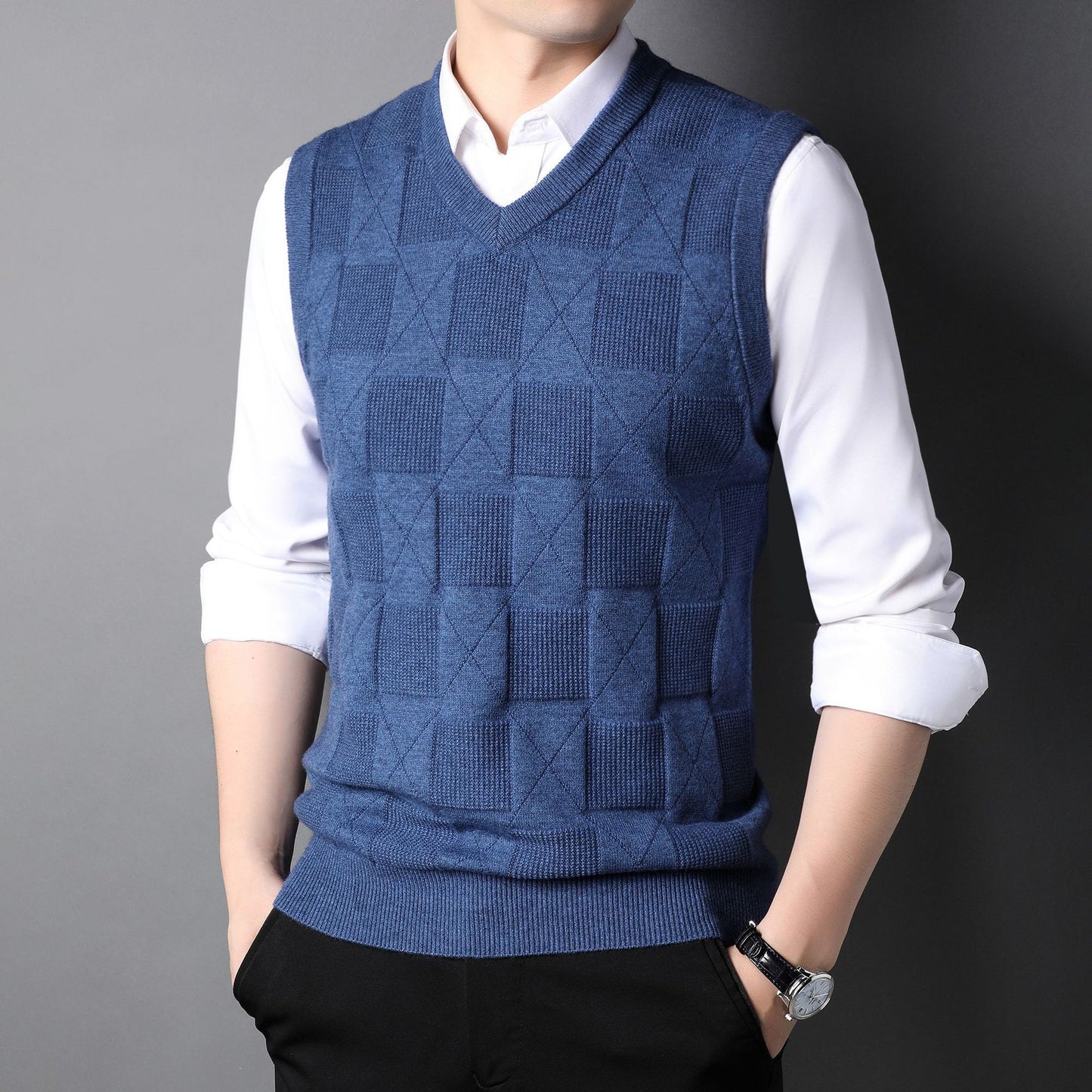 Mens Fashion Solid Colour Jacquard Waistcoat Top