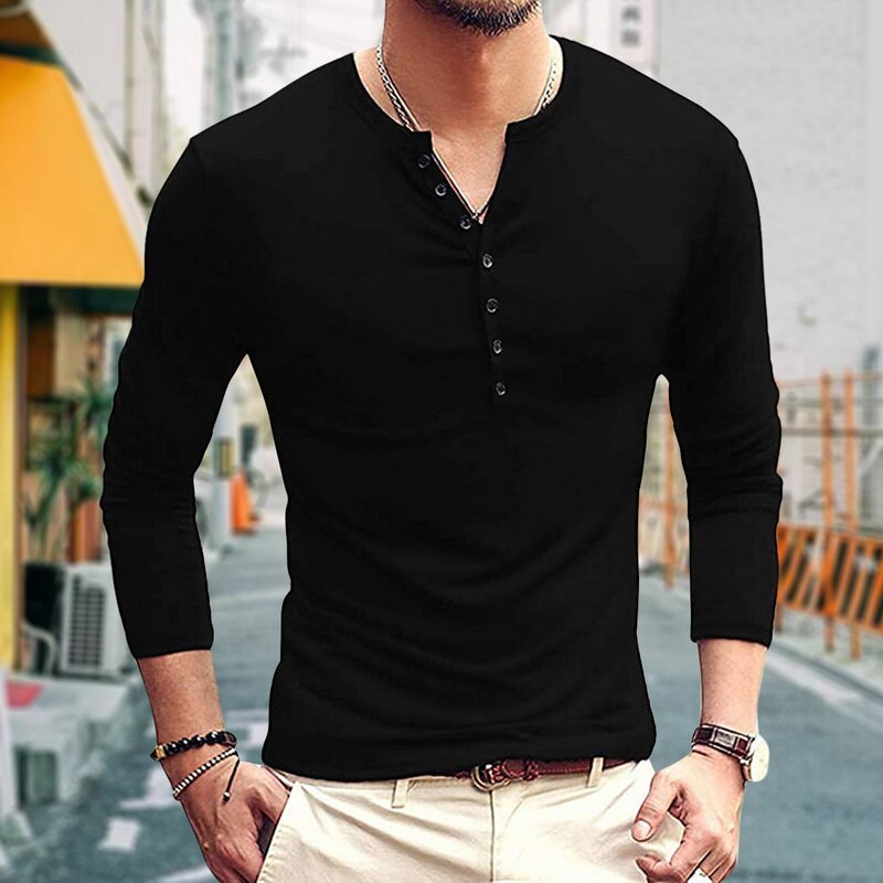 Korean MenS Slim Clamshell Pockets Long Sleeve T-Shirt