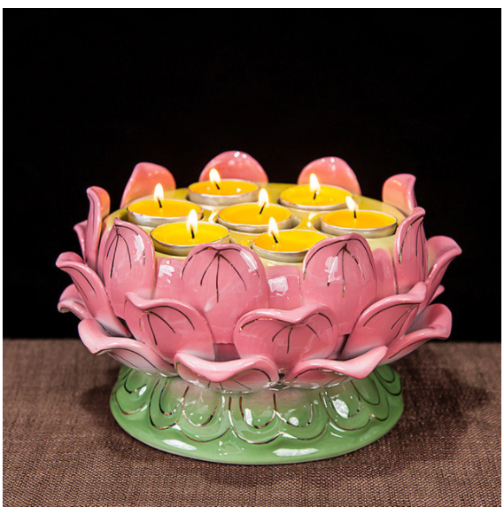 Lotus Butter Lamp Holder Candle Holder Dharma Vessel Dharma Object Ceramic Color