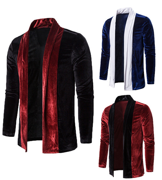 Ouma Mens Placket Hit Color Personality Jacket Cardigan Jacket