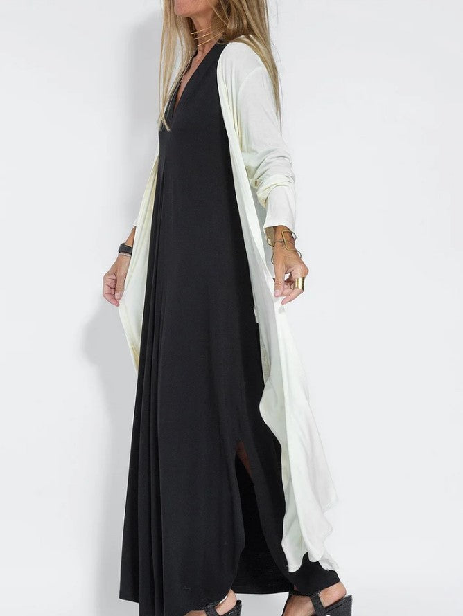 European And American Fashion New Style Solid Color Long Sleeve Long Slit Trench Coat