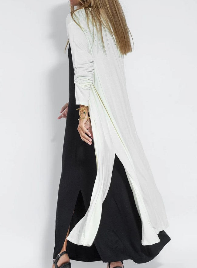 European And American Fashion New Style Solid Color Long Sleeve Long Slit Trench Coat