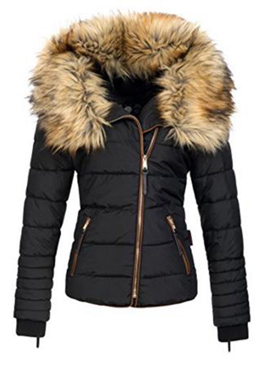 Fur collar zipper cotton jacket