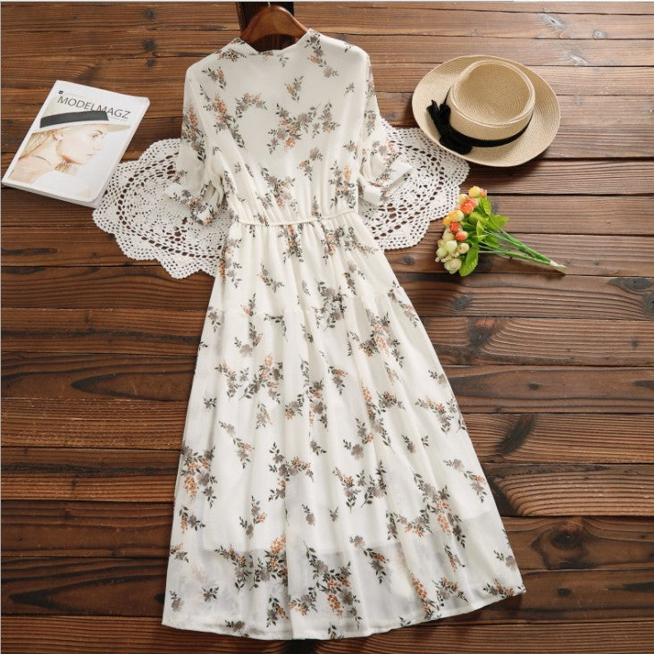 Women's mid-length chiffon floral dress