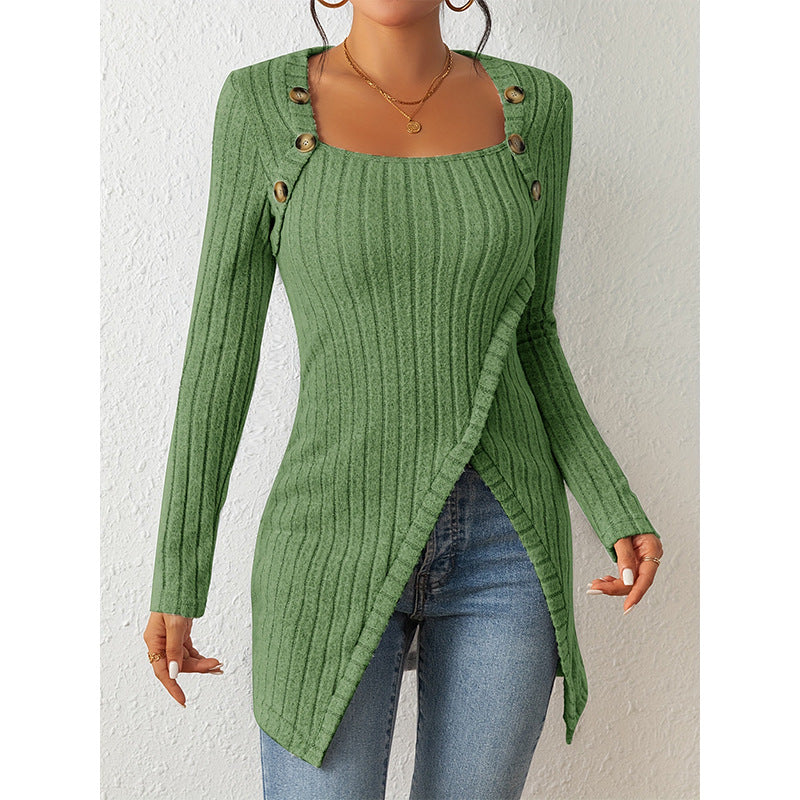 Woman Square-neck Off-shoulder Slit Sweater