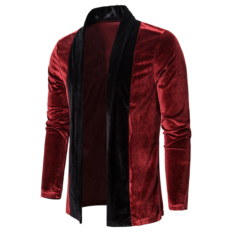 Ouma Mens Placket Hit Color Personality Jacket Cardigan Jacket