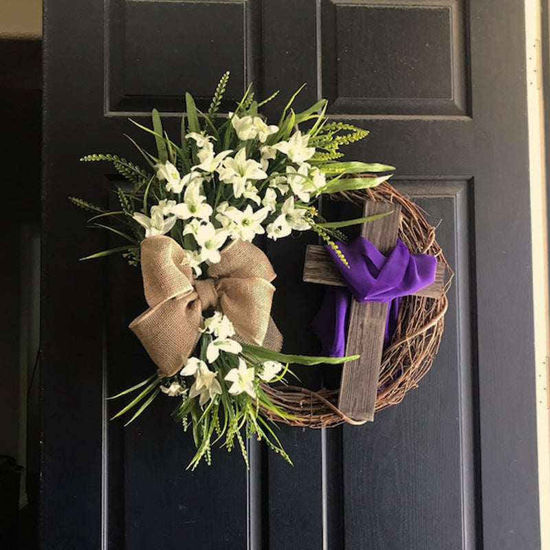 Easter Cross Door With Wreath