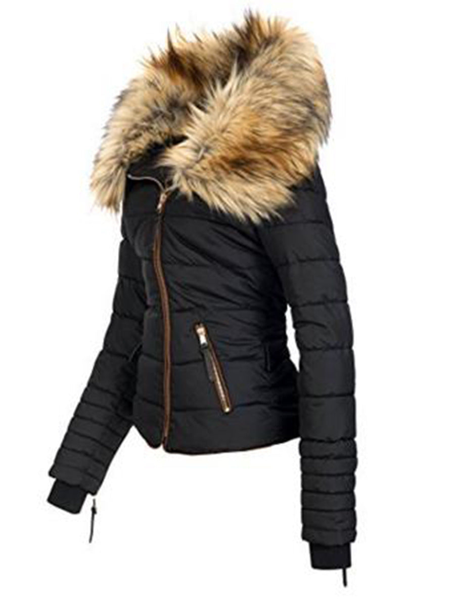 Fur collar zipper cotton jacket