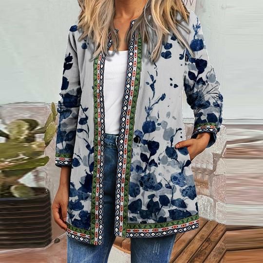 New Retro Ethnic Print Long-sleeved Coat Jacket Cardigan Women's Clothing