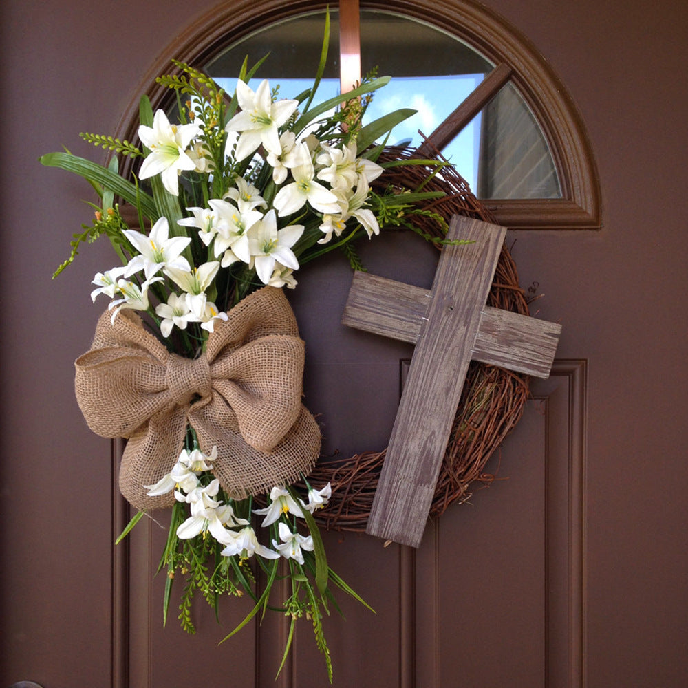 Easter Cross Door With Wreath