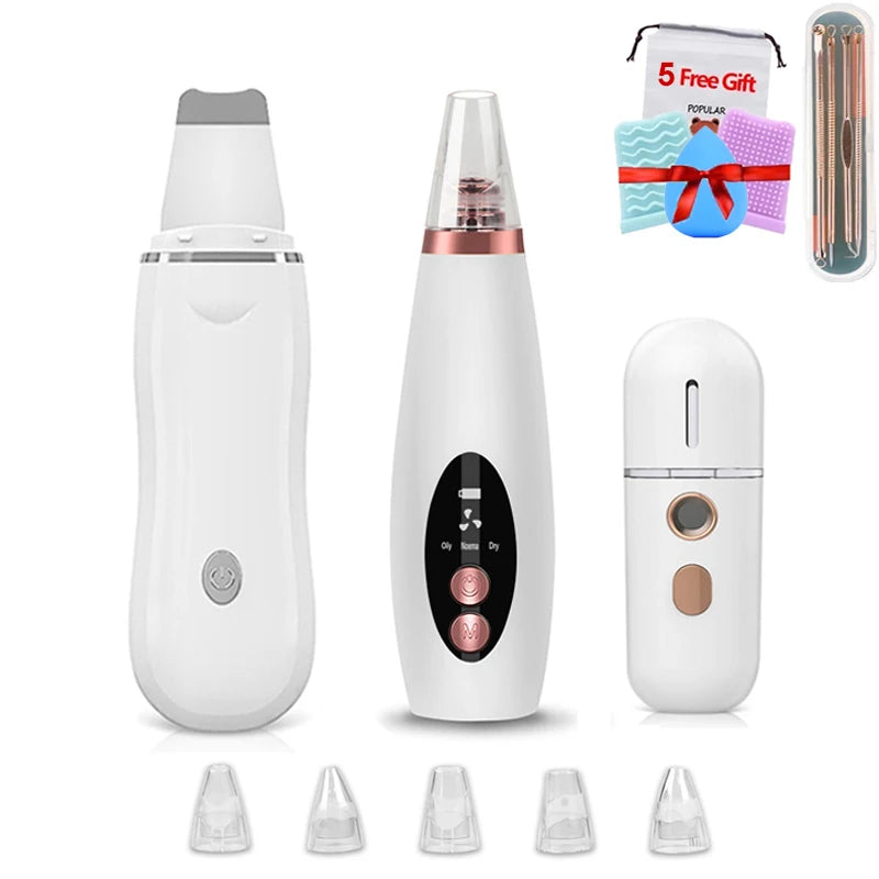 RF EMS LED Mesotherapy Facial Massager Ultrasonic Skin Scrubber Cleaning Blackhead Remover Vacuum Pore Cleaner Face Lifting Kit