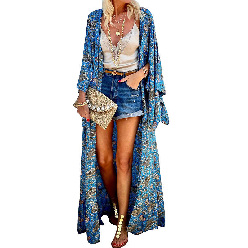 Women's Printed Loose Long Sleeves Mid-length Coat