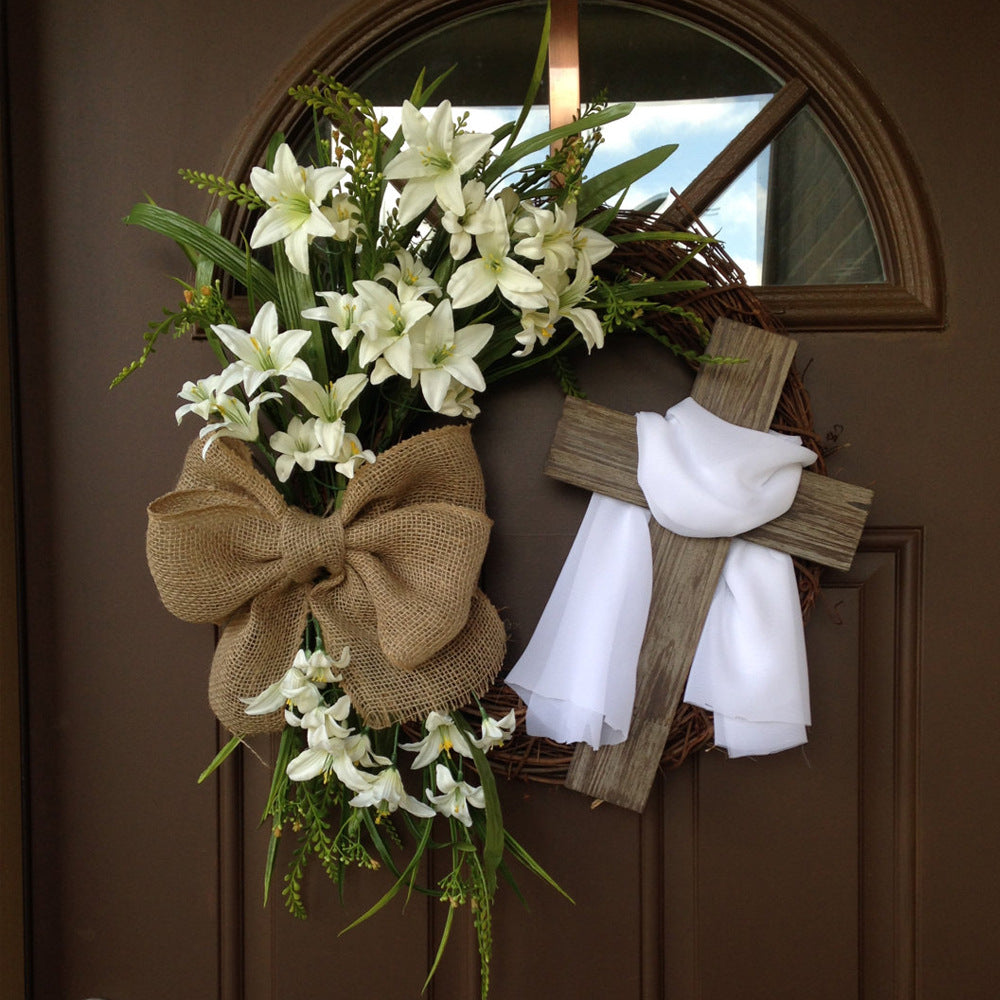 Easter Cross Door With Wreath