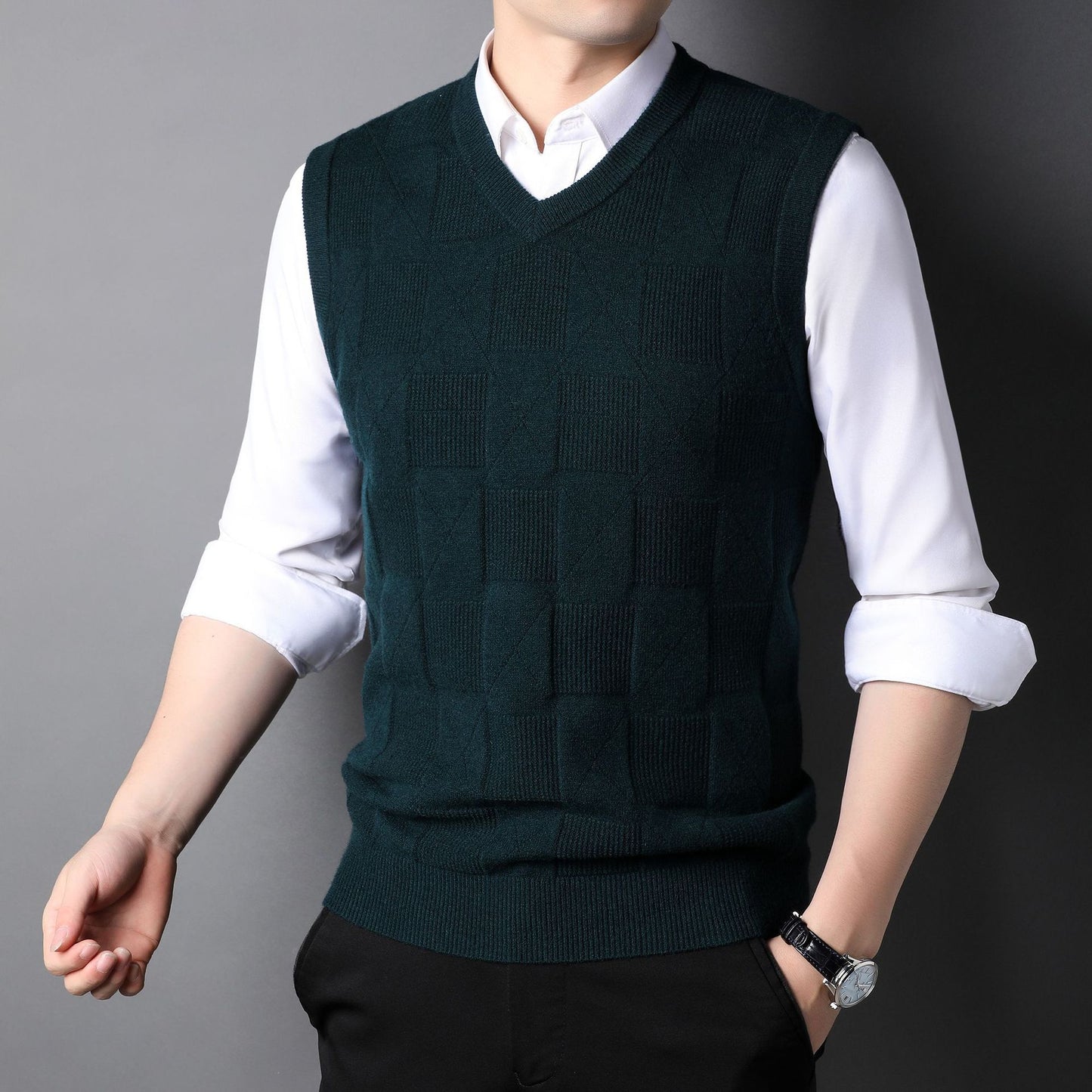 Mens Fashion Solid Colour Jacquard Waistcoat Top