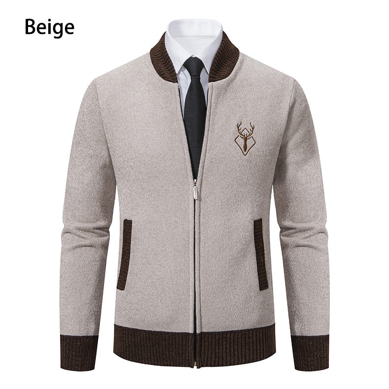 Men's Slim Stand Collar Elk Embroidered Coat