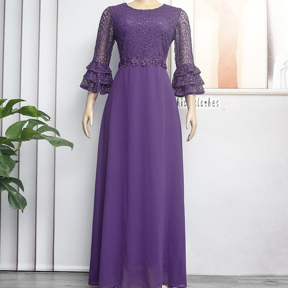 New Lace Heavy Chiffon Dress Trailing Floor-length Dress