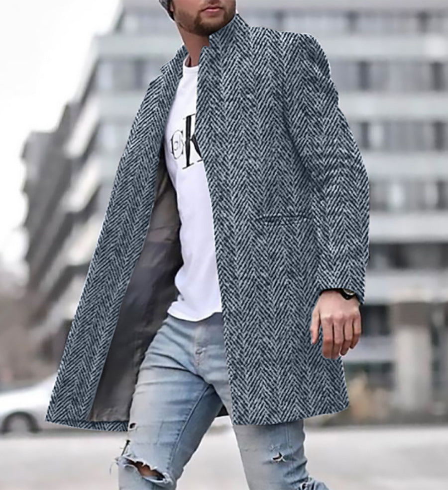 European And American New Men's Woolen Coat 3D Digital Printing Fall Lapels