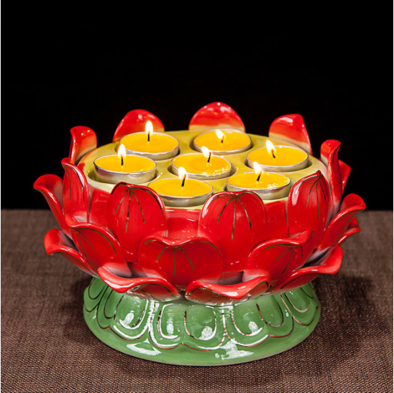 Lotus Butter Lamp Holder Candle Holder Dharma Vessel Dharma Object Ceramic Color