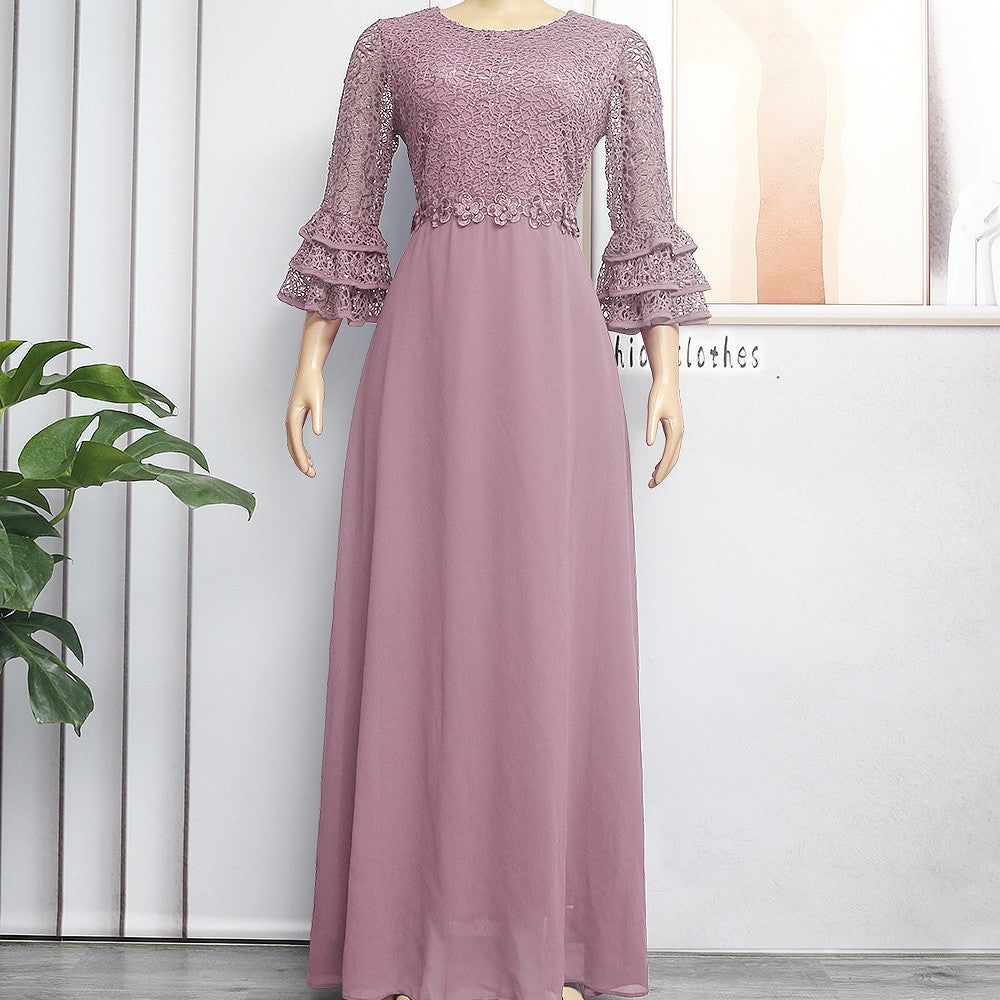 New Lace Heavy Chiffon Dress Trailing Floor-length Dress