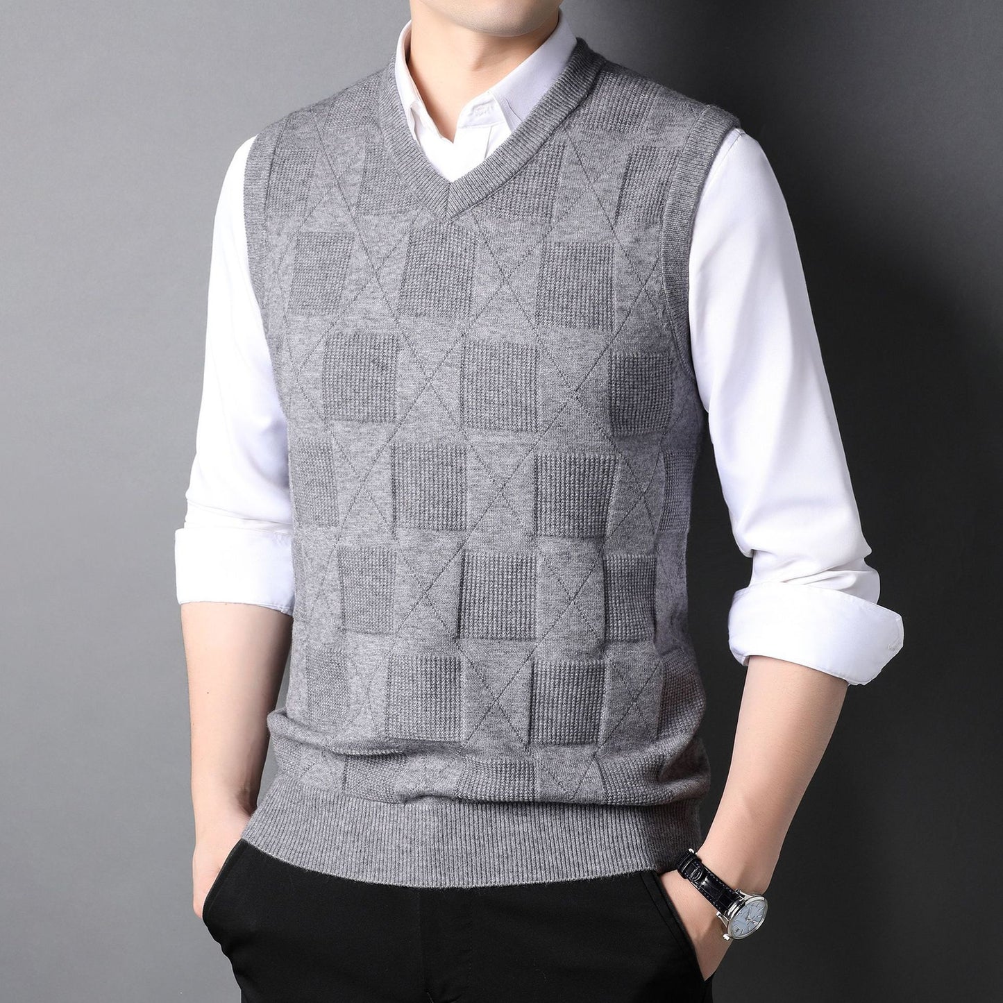 Mens Fashion Solid Colour Jacquard Waistcoat Top