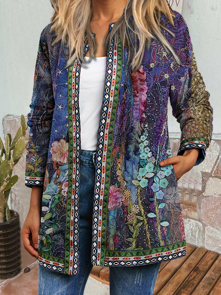 New Retro Ethnic Print Long-sleeved Coat Jacket Cardigan Women's Clothing