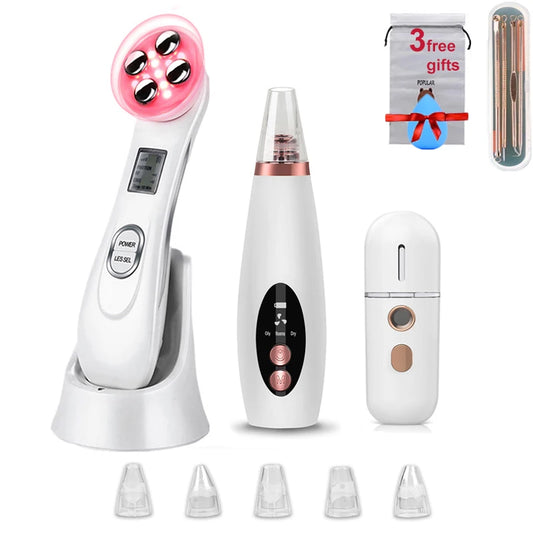 RF EMS LED Mesotherapy Facial Massager Ultrasonic Skin Scrubber Cleaning Blackhead Remover Vacuum Pore Cleaner Face Lifting Kit