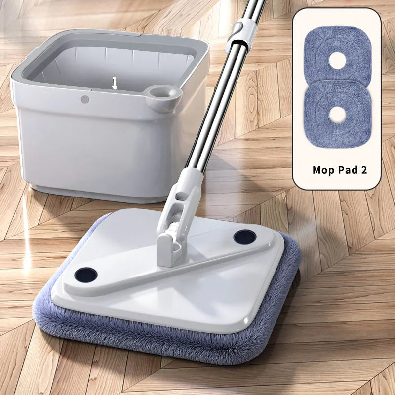 Joybos Spin Mop with Bucket Hand Free Squeeze Mop Automatic Separation Flat Mops Floor Cleaning with Washable Microfiber Pads